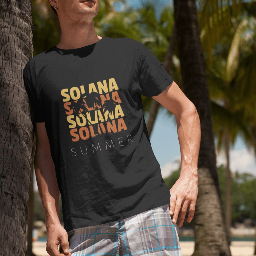 male model wearing a summer solana tshirt